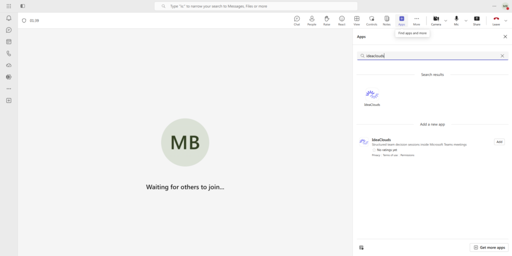 How to add the IdeaClouds Teams App to a Meeting