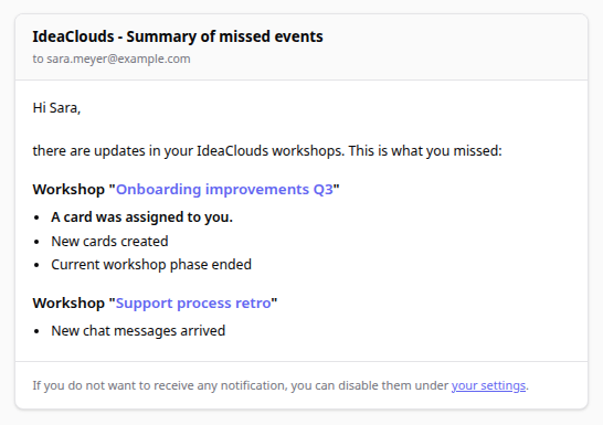 Digest email listing a card assignment
